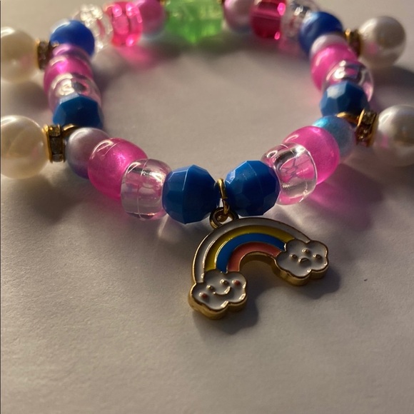 Pink and Blue Stretch Bracelet with Rainbow Charm - Picture 2 of 3